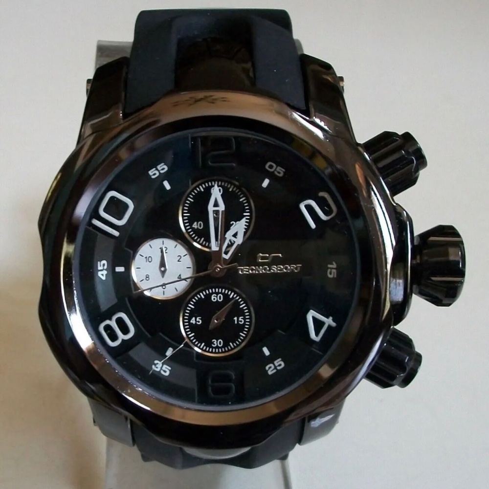 Men's Tecno Sport Hematite Black Finish Black Silicone Band Fashion Casual Watch